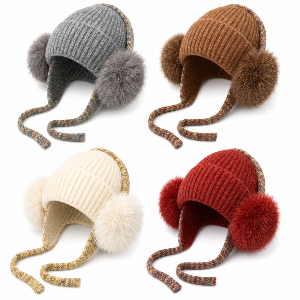 Beanie Cuffed Knit - Повседневная вязаная шапка-бини с ушками, на