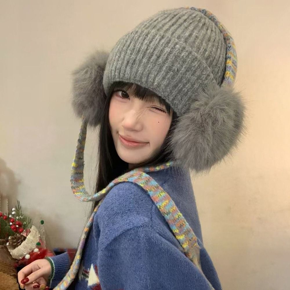 Beanie Cuffed Knit - Вязаная шапка-бини в ретро-стиле с ушками,
